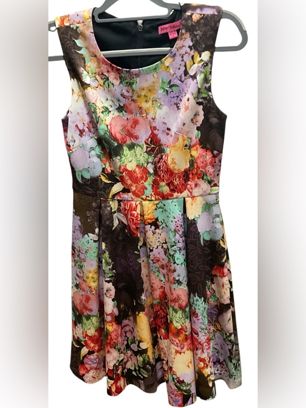 Betsey Johnson Floral Fit & Flare Dress in Black with Multicolor Blooms size 2